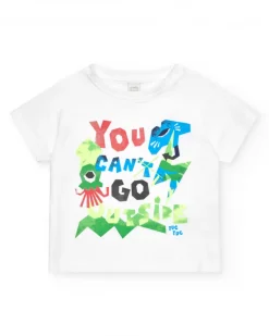 T-shirt blanc pour garçon avec imprimé géométrique