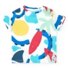T-shirt blanc pour garçon avec imprimé estival et fermeture à l’