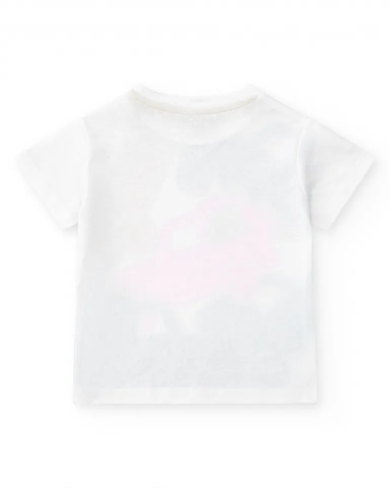 T-shirt blanc pour garçon avec véhicules multicolores et fermeture à l’