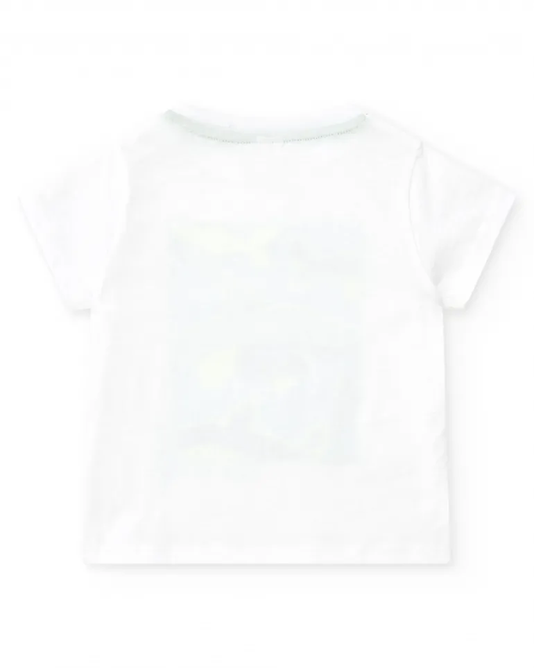 T-shirt blanc pour garçon avec requins verts et bleus