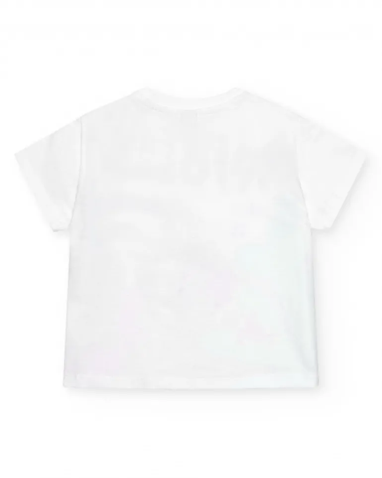T-shirt blanc pour garçon avec phrase "OH NO SHARK"