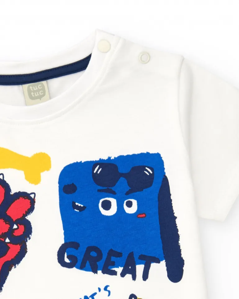 T-shirt blanc pour garçon avec illustrations florales