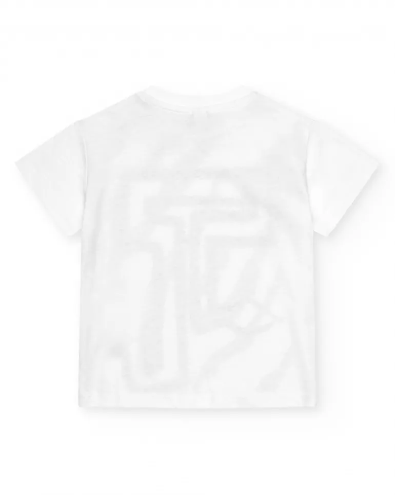 T-shirt blanc pour garçon avec imprimé et lettres en vert et noir