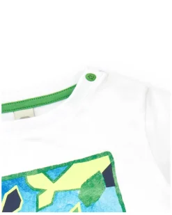 T-shirt blanc pour garçon avec requins verts et bleus