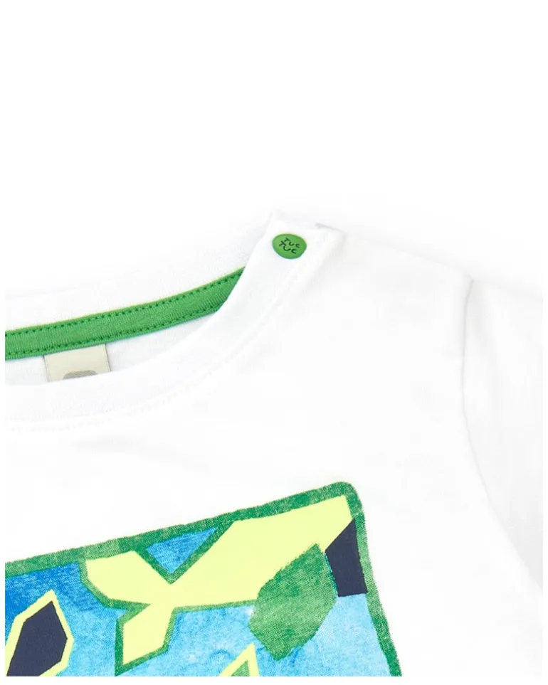 T-shirt blanc pour garçon avec requins verts et bleus