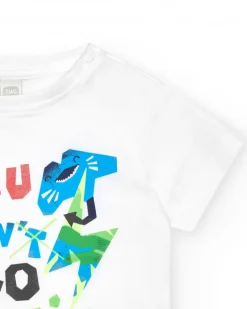 T-shirt blanc pour garçon avec imprimé géométrique