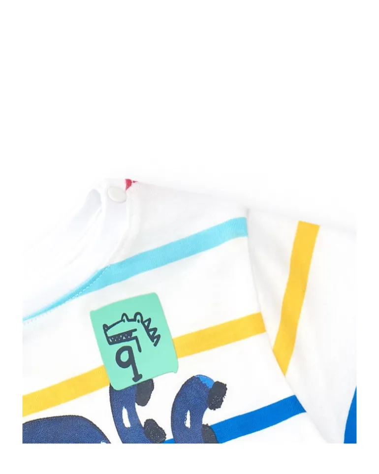 T-shirt blanc pour garçon avec rayures et imprimé de pieuvre