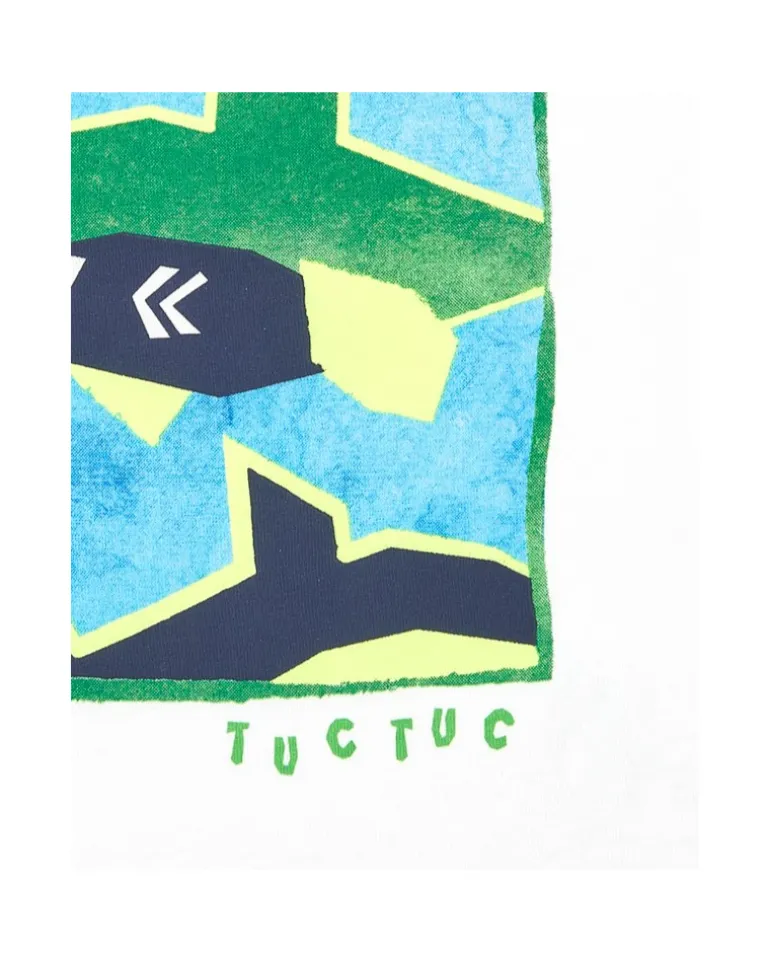 T-shirt blanc pour garçon avec requins verts et bleus