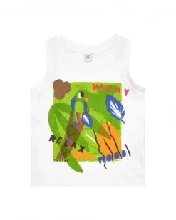 T-shirt blanc sans manches pour garçon avec imprimé tropical