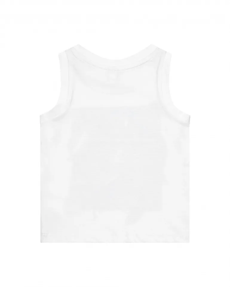 T-shirt blanc sans manches pour garçon avec imprimé tropical