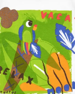 T-shirt blanc sans manches pour garçon avec imprimé tropical