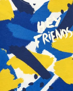 T-shirt bleu et jaune pour garçon avec boutons au col