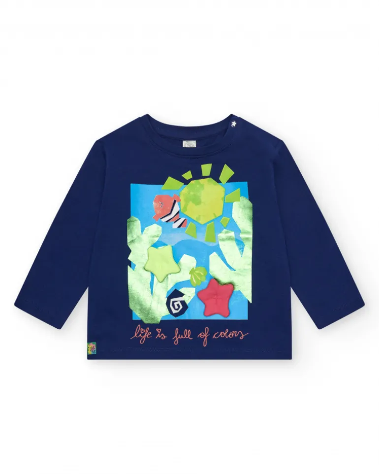 T-shirt bleu marine pour fille avec design marin