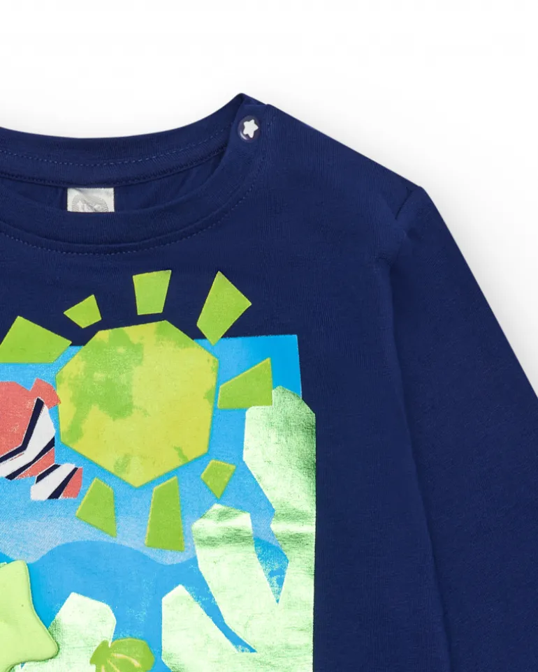 T-shirt bleu marine pour fille avec design marin