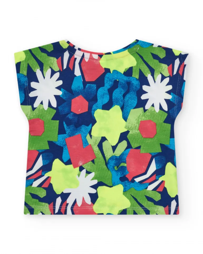 T-shirt bleu pour fille avec imprimé floral