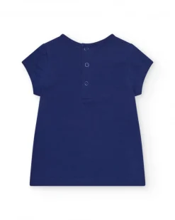 T-shirt bleu pour fille avec fleurs et boutons arrière