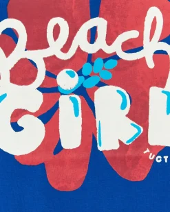 T-shirt bleu pour fille avec imprimé "Beach Girl" et fermeture arrière