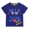 T-shirt bleu pour garçon avec chat et phrase "HEY!! BUDDIES"