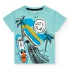 T-shirt bleu pour garçon avec skate et palmiers