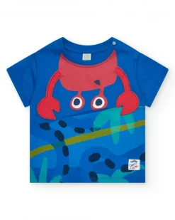 T-shirt bleu pour garçon avec imprimé de crabe et boutons à l’