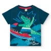 T-shirt bleu pour garçon avec crocodile surfeur et fermeture à l’