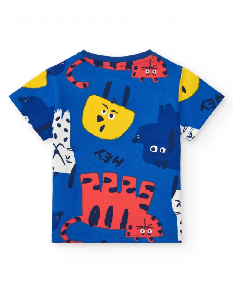 T-shirt bleu pour garçon avec imprimé nature et fermeture à l’