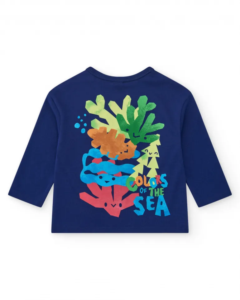 T-shirt bleu pour garçon avec requins et phrase