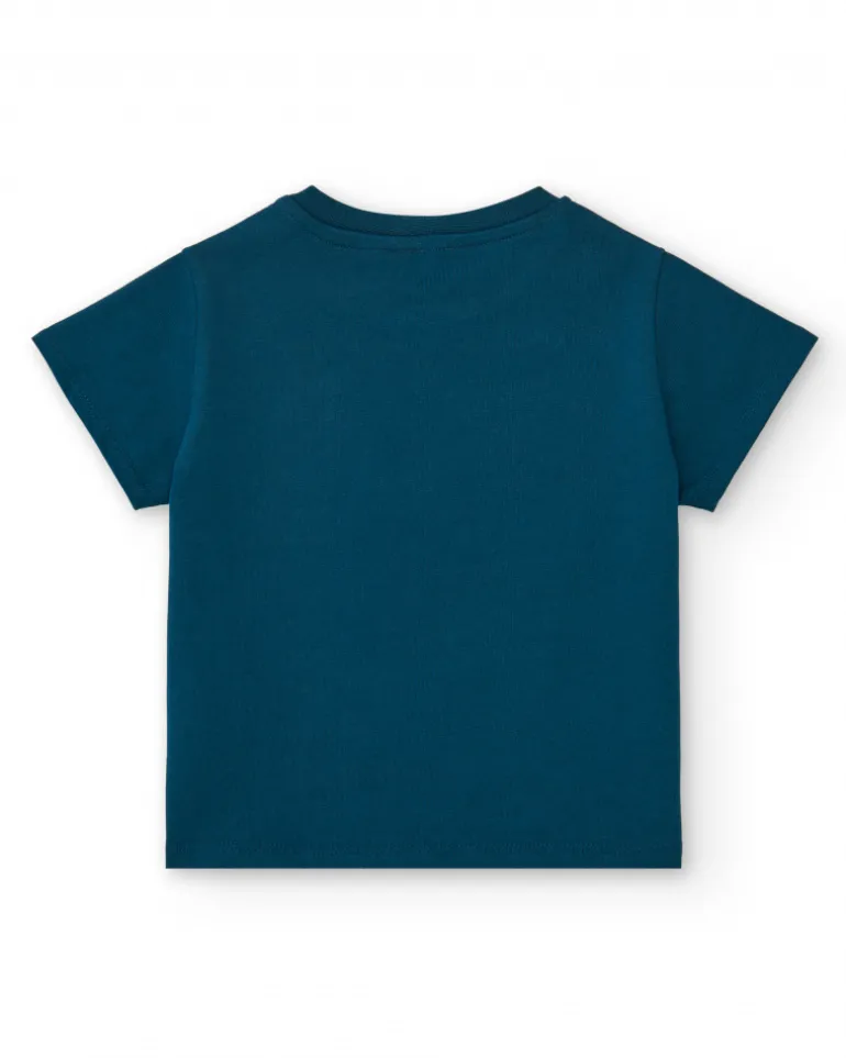 T-shirt bleu pour garçon avec crocodile surfeur et fermeture à l’