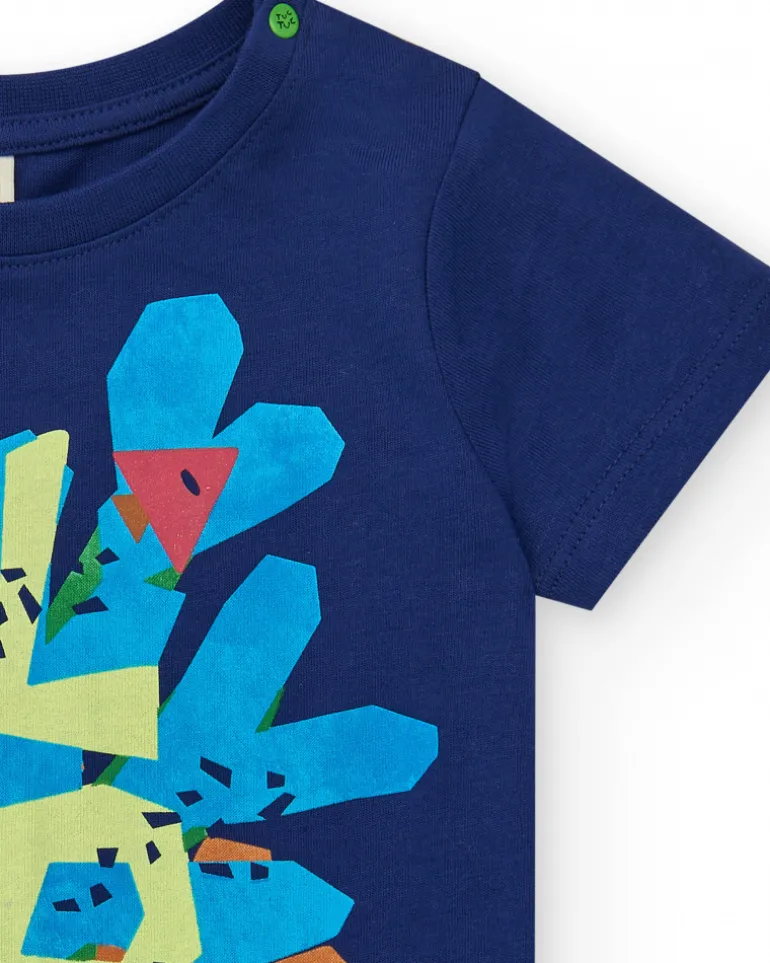 T-shirt bleu pour garçon avec imprimé géométrique