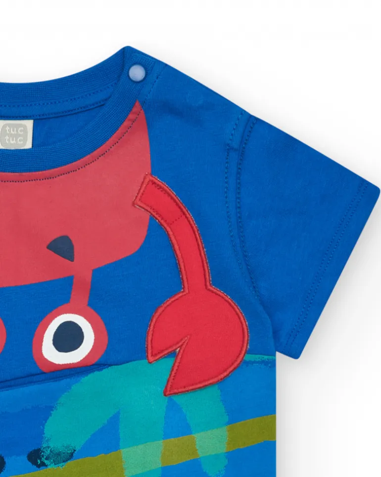 T-shirt bleu pour garçon avec imprimé de crabe et boutons à l’