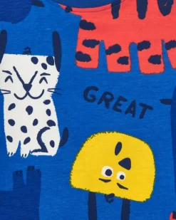 T-shirt bleu pour garçon avec imprimé nature et fermeture à l’