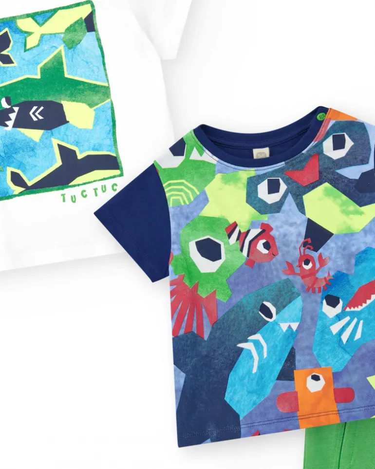 T-shirt bleu pour garçon avec imprimé marin