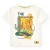 T-shirt écru pour garçon avec imprimé graphique multicolore.
