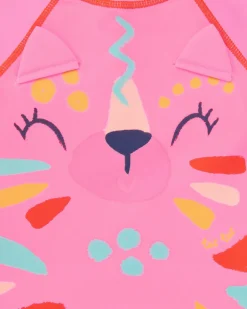 T-shirt de bain rose pour fille avec imprimé de visage animal