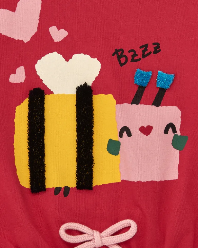T-shirt en maille pour fille en rouge avec un détail brodé d'abeille Happy Garden
