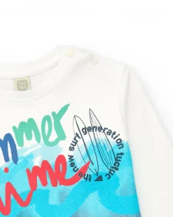 T-shirt en tricot blanc pour garçon avec imprimé estival