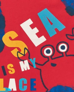 T-shirt en tricot rouge pour garçon avec imprimé de crabe