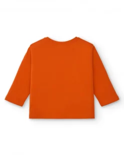 T-shirt fille orange à imprimé fleuri et texte collection Super Natural