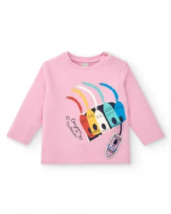 T-shirt fille rose imprimé crayons de couleur collection Big Brains