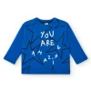T-shirt garçon en maille bleu avec imprimé étoiles et message de la collection Amazing