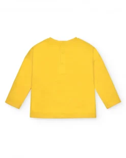 T-shirt jaune manches longues avec arc-en-ciel et fleur pour fille collection Cyber Dino