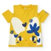 T-shirt jaune pour fille avec fleurs et manches ouvertes