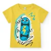 T-shirt jaune pour garçon avec trottinette et phrase "SKATE ALL DAY"