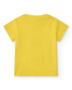 T-shirt jaune pour garçon avec trottinette et phrase "SKATE ALL DAY"