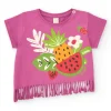 T-shirt lilas pour fille avec franges et imprimé de fruits