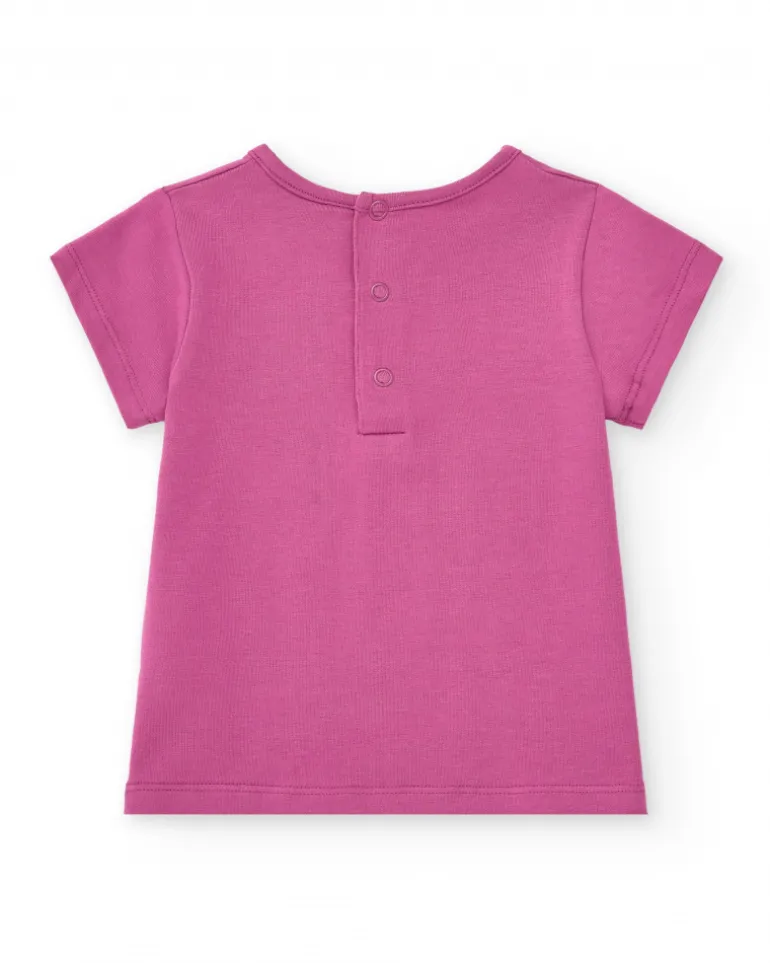 T-shirt lilas pour fille avec imprimé tropical et message