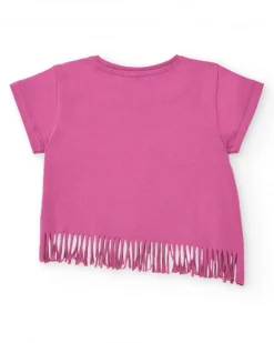 T-shirt lilas pour fille avec franges et imprimé de fruits