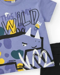T-shirt lilas pour garçon avec dinosaure et texte "This is my wild side"