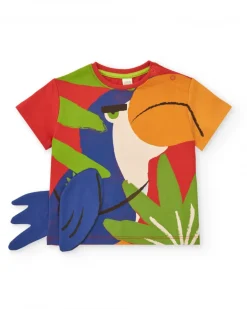 T-shirt multicolore pour garçon avec toucan et appliques