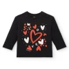 T-shirt noir imprimé coeurs rouges et blancs pour fille de la collection Cartoon Calling